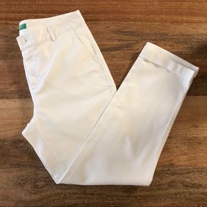 White Cotton Ankle Cuff Pants